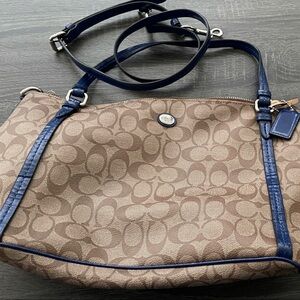 Coach Signature Brown and Blue Shoulder Bag